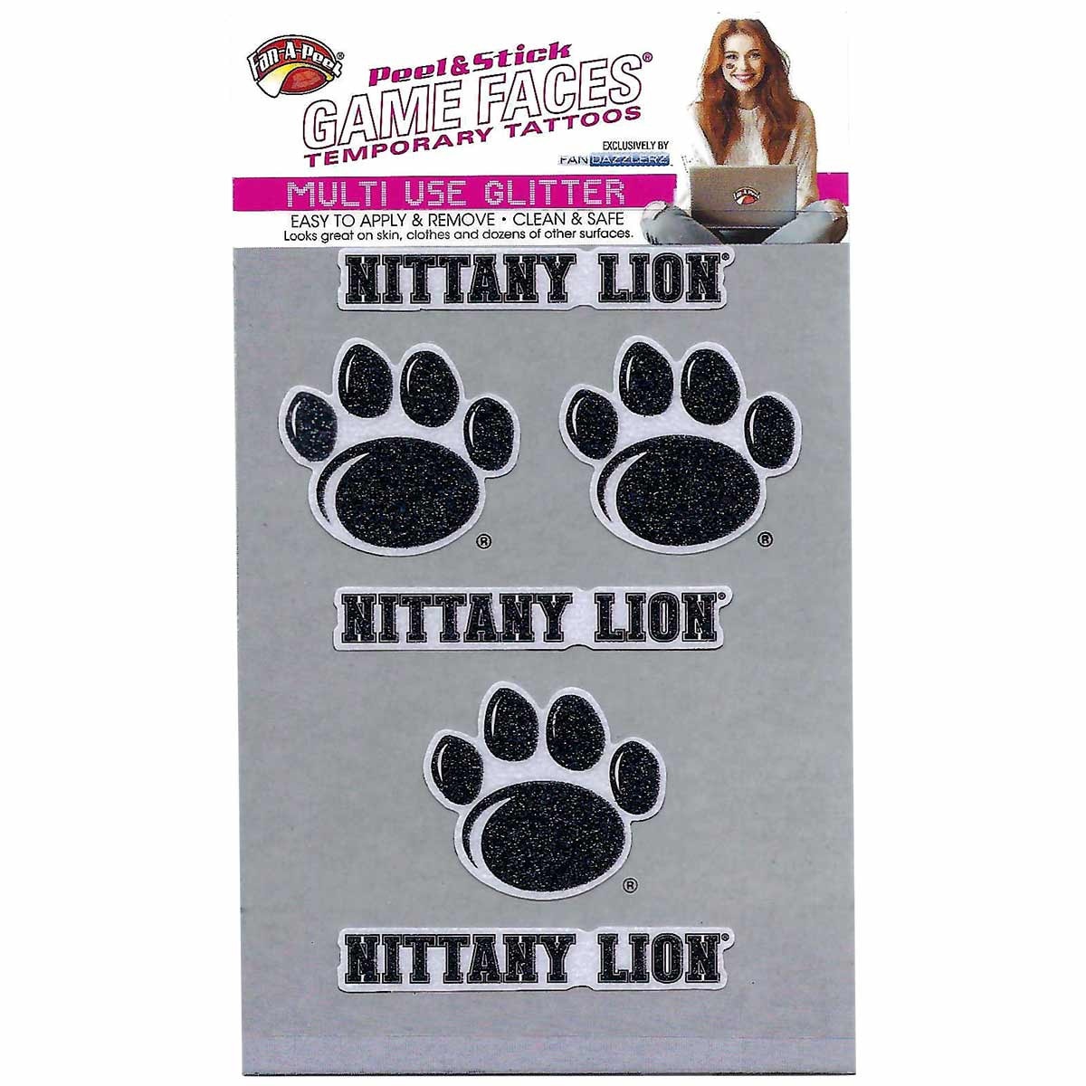 temporary glitter tattoos Nittany Lion and Paws